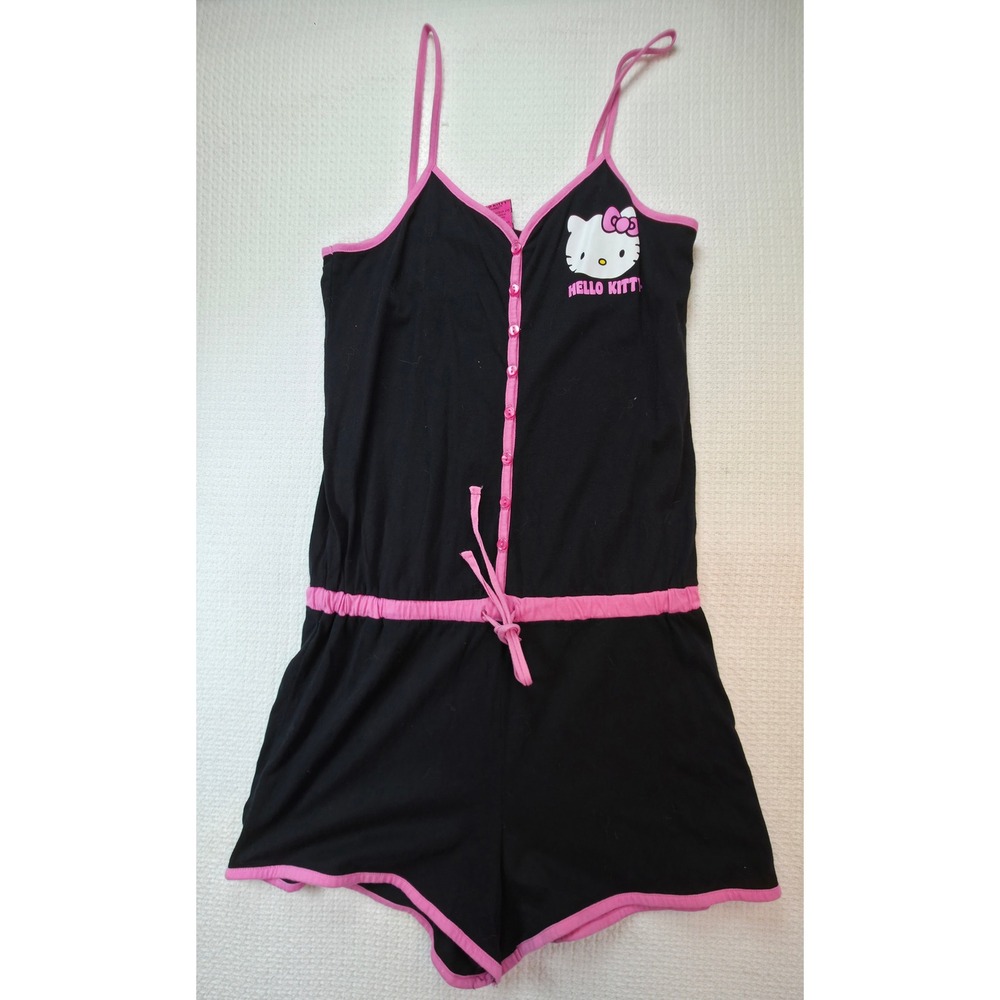 Hello Kitty Romper Women M Black Pink Character Graphic Loungewear Sleeveless